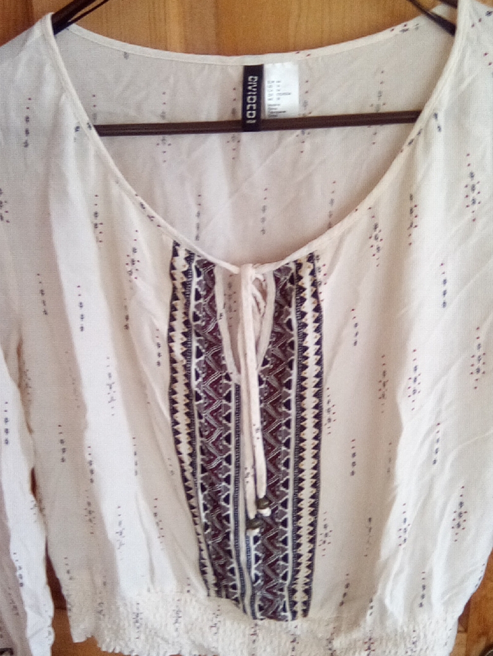 Divided Cream Crop Top with Embroidered Front Panel